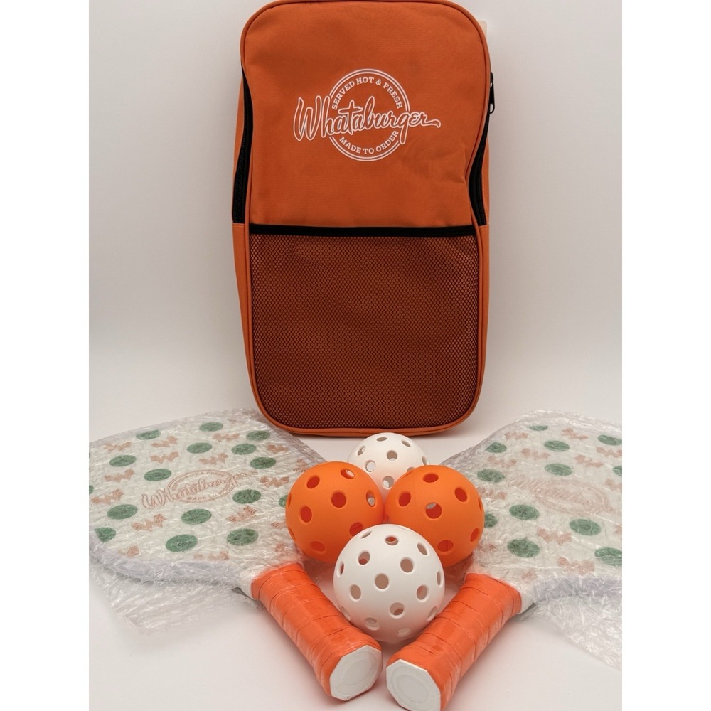 Whataburger Day Dot Pickleball Set 2 Paddles 4 Balls Carry Bag Orange Promo